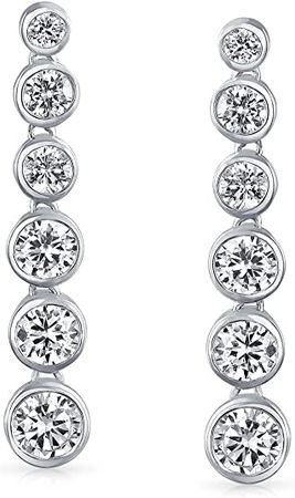 Amazon.com: Geometric Bridal Prom Round Bubble Bezel Set CZ Cubic Zirconia Linear Drop Earrings For Women .925 Sterling Silver: Dangle Earrings: Clothing, Shoes & Jewelry
