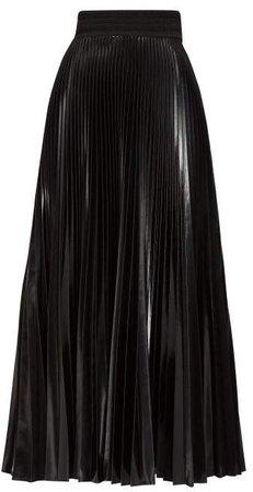 High Shine Pleated Midi Skirt - Womens - Black
