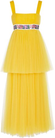 Embroidered Tiered Tulle Dress