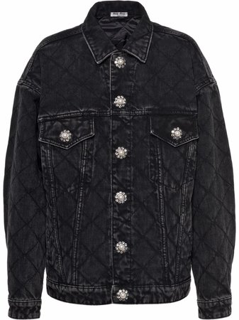 Shop Miu Miu embellished-button denim jacket with Express Delivery - FARFETCH