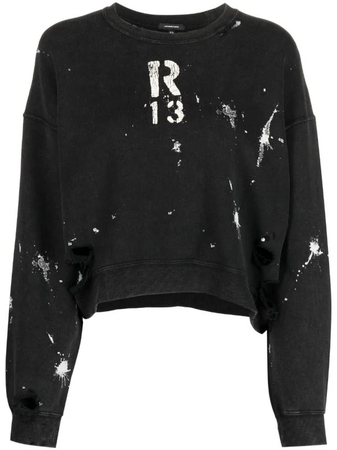 R13 | paint splatter-print cropped sweatshirt