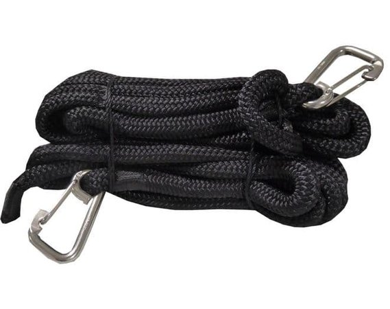 2 x DOUBLE BRAIDED DOCKLINE ROPES with HOOK 12mm x 6 metre marine boat docking