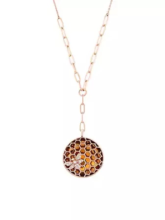Shop Bee Goddess Honey 14K Rose Gold & 0.38 TCW Diamond Honeycomb Necklace | Saks Fifth Avenue