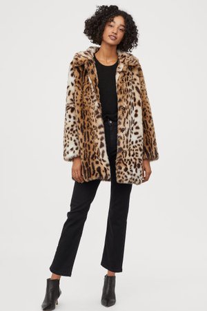 Faux Fur Jacket - Light beige/leopard print - Ladies | H&M US