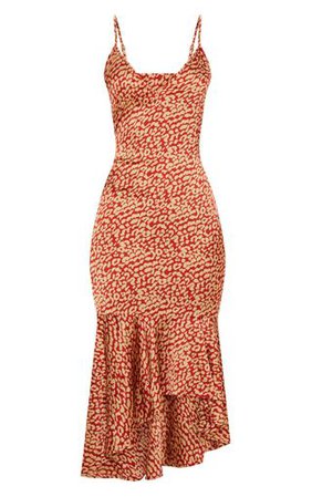 Red Leopard Print Frill Hem Midi Dress | PrettyLittleThing