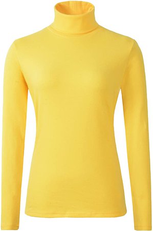 HieasyFit Women's Cotton Basic Thermal Turtleneck Pullover Top(Bright Yellow M) at Amazon Women’s Clothing store