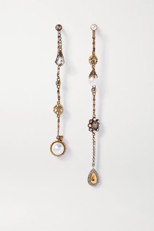 Alexander McQueen | Gold-tone, crystal and pearl earrings | NET-A-PORTER.COM