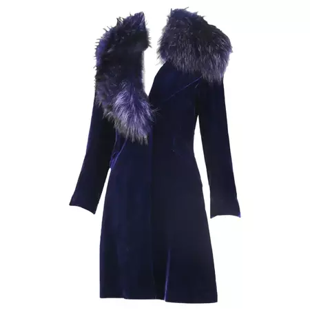 Jacques Fath Purple Velvet Coat w/Fur Collar | 1stDibs
