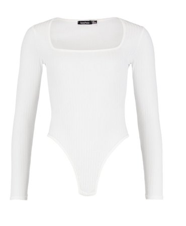 BooHoo White.Square Neck Ribbed Body Suit| DDior