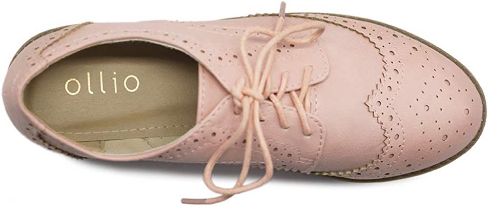 Amazon.com | Ollio Women's Flats Shoes Wingtip Lace Up Oxfords M2921 (9 B(M) US, Nude Pink) | Oxfords
