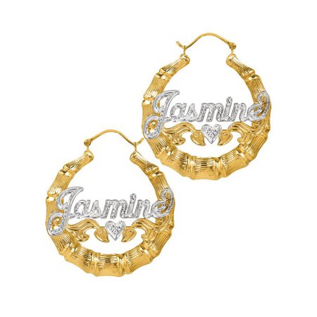Jay Aimee Designs - Sterling Silver or Gold Plated Personalized Bamboo Style Hoop Name Earrings with Beading and Rhodium All Over The Name and Heart on Tail - Walmart.com - Walmart.com gold