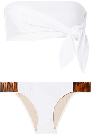 Embellished Knotted Bandeau Bikini - White