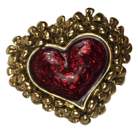 red and gold heart brooches