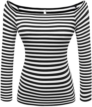 Women's Short Sleeve Vogue Fitted Off Shoulder Modal Blouse Top T-Shirt (X-Large, Long Sleeve-Stripe) at Amazon Women’s Clothing store