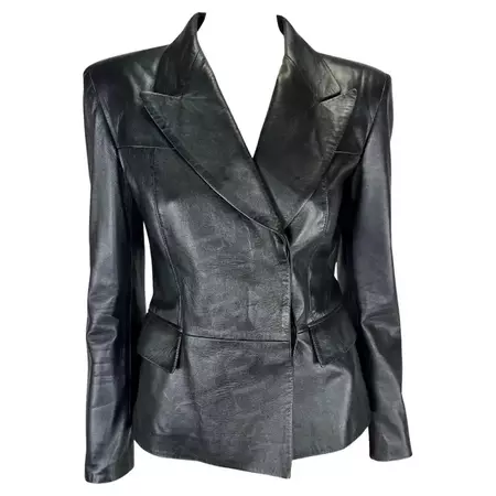 F/W 1997 Gucci by Tom Ford Runway Metallic Black Leather Blazer Jacket For Sale at 1stDibs