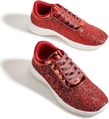 Amazon.com | BELOS Women's Glitter Shoes Sparkly Lightweight Metallic Sequins Tennis Shoes | Tennis & Racquet Sports