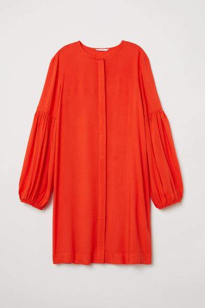 Balloon-sleeved Dress - Orange