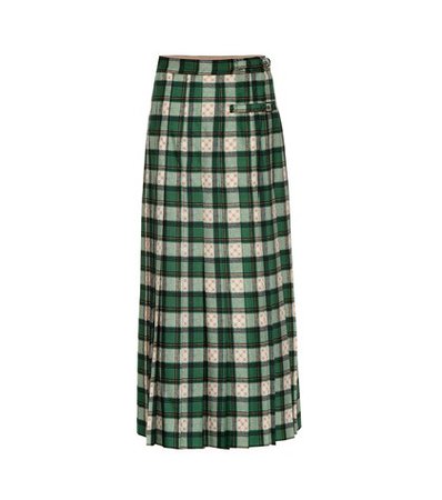 Tartan GG wool pleated skirt