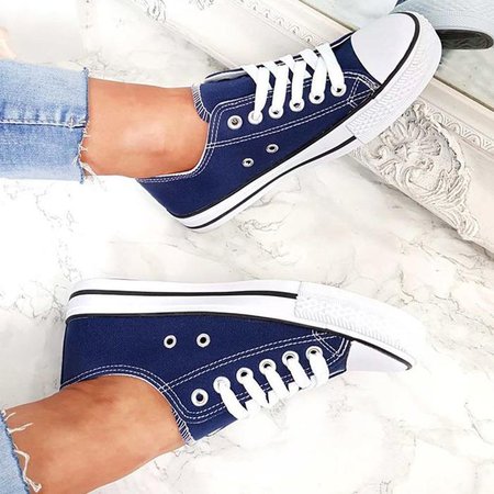 WOMEN SIMPLE CASUAL CANVAS LACE-UP SNEAKERS