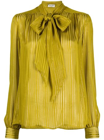 Yellow & metallic Saint Laurent metallic-thread pussy-bow silk blouse 642373Y3B43 - Farfetch