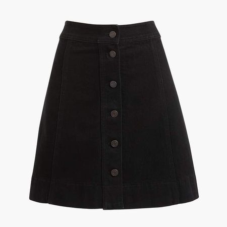 Button-front denim mini skirt