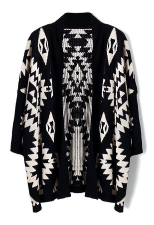 Aztec Open Knit Cardigan in Black - Retro, Indie and Unique Fashion