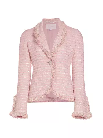 Shop Giambattista Valli Fringe-Trimmed Tweed Single-Breasted Jacket | Saks Fifth Avenue