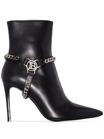 Black Balmain Ora 95mm Chain Ankle Boots | Farfetch.com