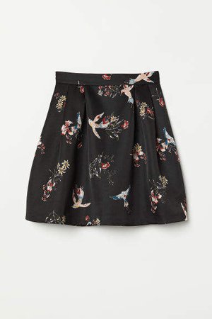 Patterned Satin Skirt - Black