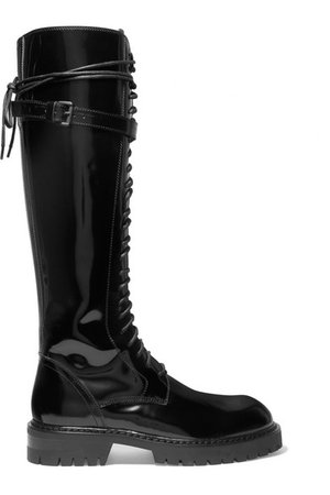 Ann Demeulemeester | Lace-up glossed-leather knee boots | NET-A-PORTER.COM