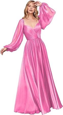 Amazon.com: Puffy Sleeve Chiffon Bridesmaid Dresses for Wedding Off Shoulder Prom Dress Long Sleeve Formal Evening Gowns : Clothing, Shoes & Jewelry