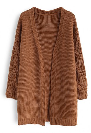Cable Sleeves Knit Cardigan in Caramel - NEW ARRIVALS - Retro, Indie and Unique Fashion