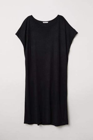 Short-sleeved Jersey Dress - Black