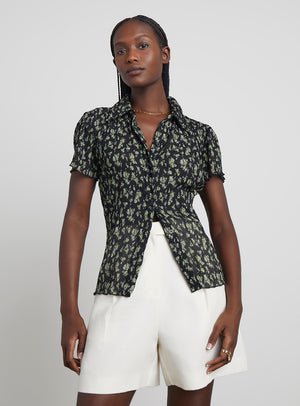 Emerson Button-Down Plissé Shirt in Floral | Who What Wear Collection