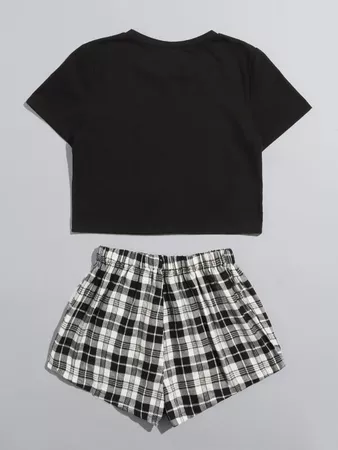 Plaid Elastic Shorts PJ Set | ROMWE USA
