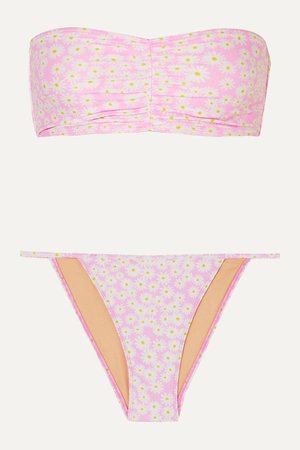 Pastel pink Steffy ruched floral-print bandeau bikini | Faithfull The Brand | NET-A-PORTER