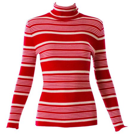 1970s Pierre Cardin Red and White Striped Turtleneck