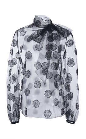 VALENTINO Pussy-Bow Sheer Tulle Polka Dot Blouse