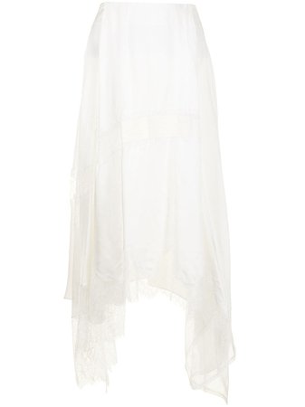 Shop Goen.J asymmetric lace-trim midi skirt with Express Delivery - FARFETCH