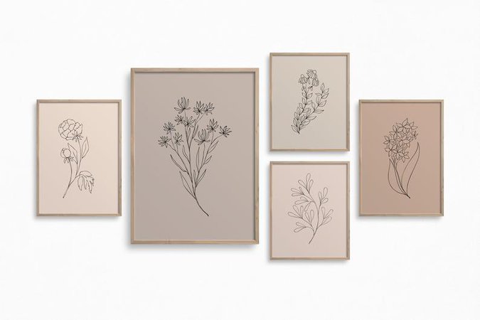 Minimalist Flowers Gallery WallDownloadable Botanical Line | Etsy