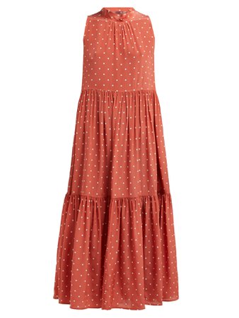 Polka-dot silk-crepe tiered midi dress | Asceno | MATCHESFASHION.COM