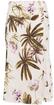 Wrap-effect Floral-print Crepe Skirt