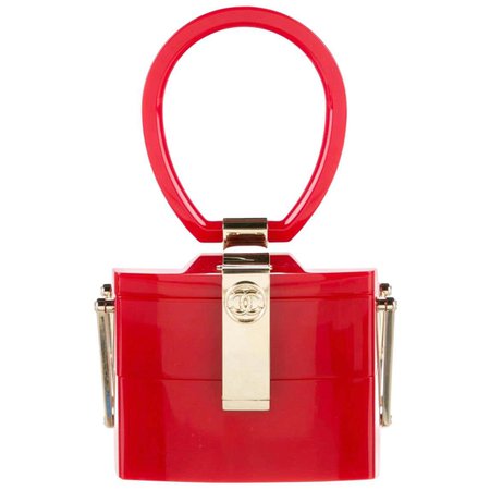 Chanel Runway Red Plexiglass Gold Small Mini Jewelry Box Top Handle Evening Bag