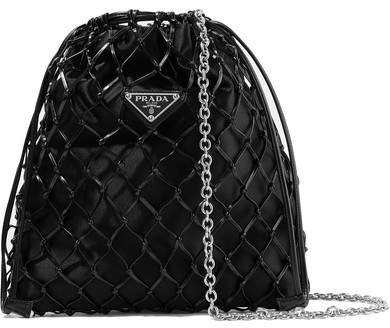 Macramé Leather And Satin Bucket Bag - Black