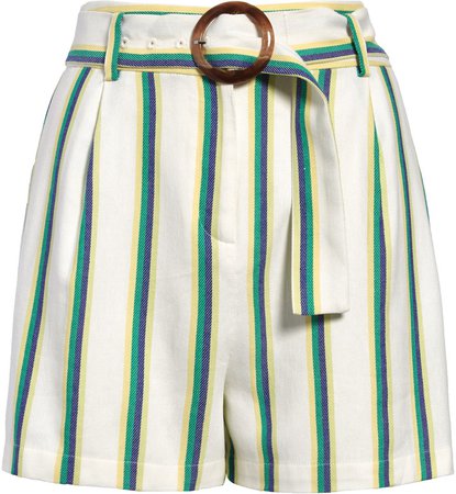 Belted Stripe Twill Shorts
