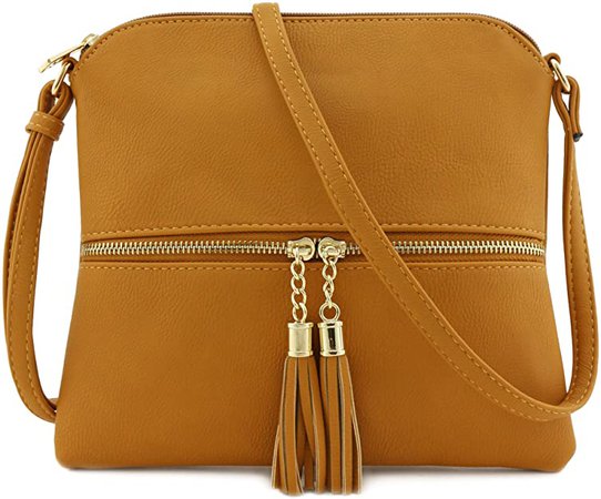Lightweight Medium Crossbody Bag with Tassel Mustard: Handbags: Amazon.com