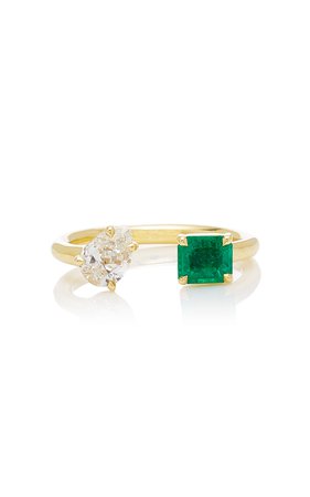 One of a Kind 18k yellow gold emerald and diamond open ring by Jemma Wynne | Moda Operandi
