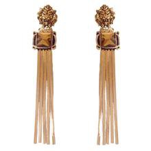 Gold leather tassel earrings with Gold lion head | Beads Of Aquarius
