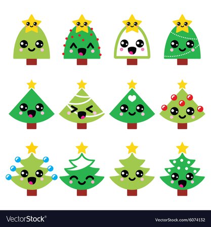 Cute kawaii christmas green tree with star Vector Image