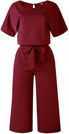Amazon.com: Women Casual Loose Short Sleeve Belted Drawstring Wide Leg Pant Romper Jumpsuits 2020 Fashion : Clothing, Shoes & Jewelry